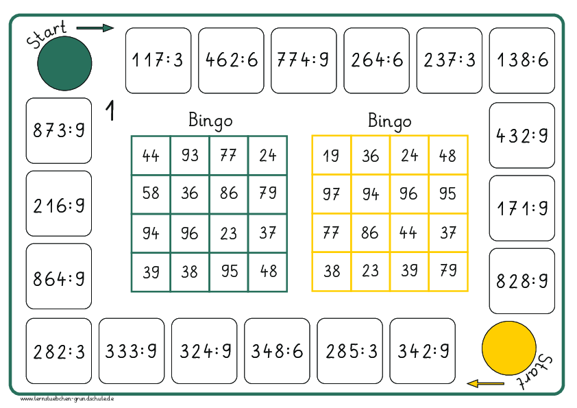 Bingo - halbschriftlich dividieren durch 3, 6 und 9